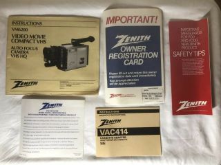 Vintage Zenith VM6200 Compact VHS Camcorder with all accessories COND 7