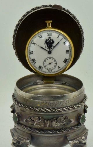 Rare antique Imperial Russian silvered Easter egg desk clock 5