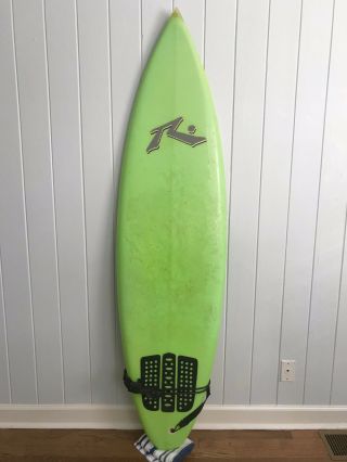 Vintage Surfboard 6’6” Rusty,  Glassed - In Fins,  1980s,  Lime Green