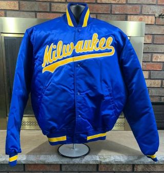 Vintage Milwaukee Brewers Throwback Satin Starter Snap Jacket Size Xl Made Usa
