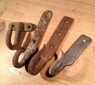 Antique Hooks - Blacksmith Made Wrought Iron X Four.