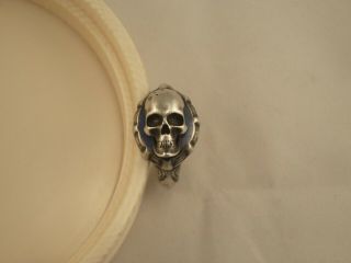 Antique Vintage Silver Enamel Memento Mori Skull Ring Sz 10