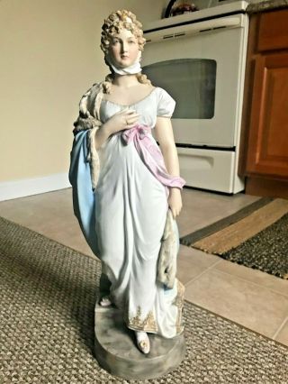 Large Antique German Porcelain Sculpture Statue - 22 " Diana The Huntress - Signed