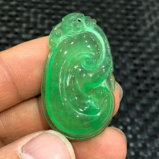 Chinese Rare Collectible Natural Green Jadeite Jade Handwork Lucky Ruyi Pendant