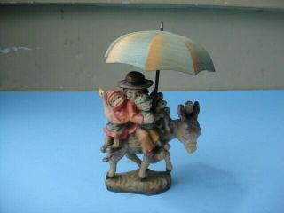 Vintage Anri Wood Carving Figurine Riding Through The Rain Italy Ferrandiz