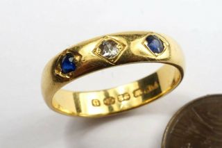Antique Late Victorian English 22k Gold Diamond & Sapphire Band Ring C1892