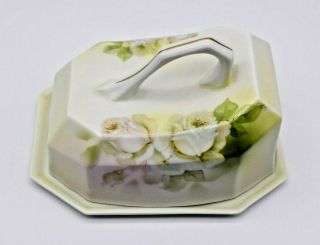 Antique Royal Rudolstadt Prussia Covered Cheese/butter Dish,  Rose Pattern