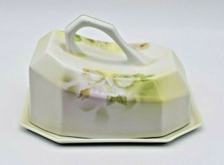 Antique Royal Rudolstadt Prussia Covered Cheese/Butter Dish,  Rose Pattern 2