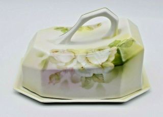 Antique Royal Rudolstadt Prussia Covered Cheese/Butter Dish,  Rose Pattern 3