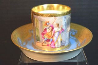 Fine Antique Royal Vienna Porcelain Cup And Saucer,  Neo Classical Scene