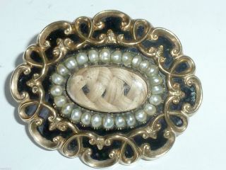 Victorian 9ct 9k 375 Gold Pearl Enamel Mourning Memorial Brooch Locket Pendant