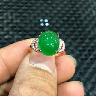 Chinese Natural Jadeite Green Jade Handwork Collectible Egg Shape No.  6.  5 - 12 Ring