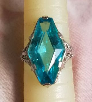 STUNNING ART DECO 1920s NEON BLUE 10K WG FILIGREE RING GATSBY ERA COND 2