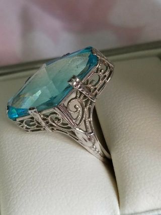 STUNNING ART DECO 1920s NEON BLUE 10K WG FILIGREE RING GATSBY ERA COND 9