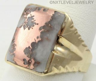 Heavy 11,  Gram Antique Rare Natural Copper In Quartz 10k Solid Gold Men 