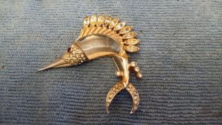 Vintage Coro Jelly Belly Swordfish Marlin Sailfish Rhinestone Brooch Pin