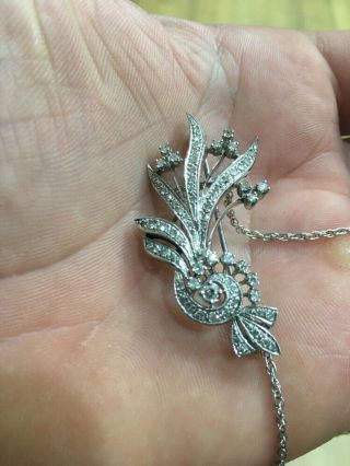 Vintage Diamond Brooch Pendant Necklace 10k White Gold 7 Grams 1.  4 Carats 3