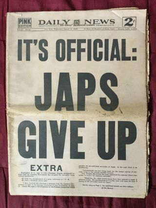 Japan Surrenders - World War Ii - 1945 York Daily News Newspaper
