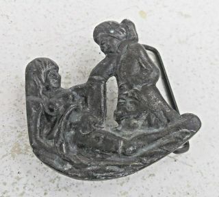 VINTAGE OLD BELT BUCKLE Naughty/Erotic Sheik - Sultan with harem girl 2