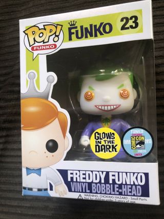 Freddy Funko Pop Joker 1/12 Glow In The Dark Gitd Sdcc Fundays 2013 Rare