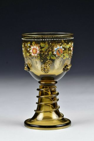 Theresienthal Bohemian Blown Art Glass Enamel Painted Goblet 5