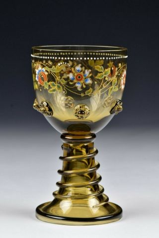 Theresienthal Bohemian Blown Art Glass Enamel Painted Goblet 2