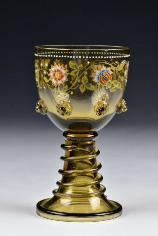 Theresienthal Bohemian Blown Art Glass Enamel Painted Goblet 2 2