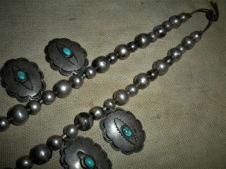 c.  1930 NAVAJO SQUASH BLOSSOM BEADS STERLING SILVER TURQUOISE WARRIOR CHIEF vafo 11