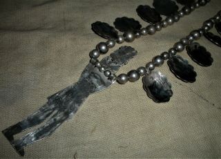 c.  1930 NAVAJO SQUASH BLOSSOM BEADS STERLING SILVER TURQUOISE WARRIOR CHIEF vafo 12