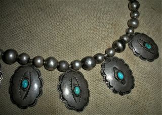 c.  1930 NAVAJO SQUASH BLOSSOM BEADS STERLING SILVER TURQUOISE WARRIOR CHIEF vafo 6