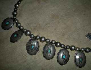 c.  1930 NAVAJO SQUASH BLOSSOM BEADS STERLING SILVER TURQUOISE WARRIOR CHIEF vafo 8