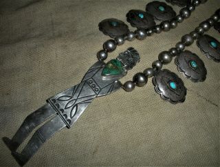 c.  1930 NAVAJO SQUASH BLOSSOM BEADS STERLING SILVER TURQUOISE WARRIOR CHIEF vafo 9