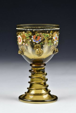 Theresienthal Bohemian Blown Art Glass Enamel Painted Goblet 4