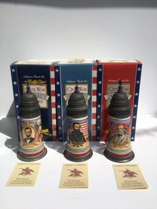 3 Anheuser Busch Civil War Commemorative Series Beer Steins Vintage