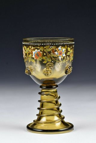 Theresienthal Bohemian Blown Art Glass Enamel Painted Goblet 3
