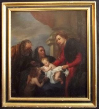 Antique Baroque OLD MASTER Oil Painting HOLY FAMILY WITH ATTENDANT SAINTS 1800 ' s 2