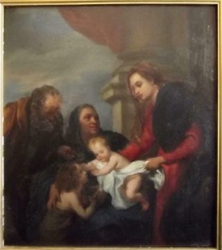 Antique Baroque OLD MASTER Oil Painting HOLY FAMILY WITH ATTENDANT SAINTS 1800 ' s 3
