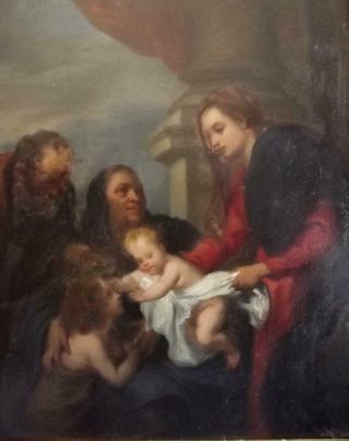 Antique Baroque OLD MASTER Oil Painting HOLY FAMILY WITH ATTENDANT SAINTS 1800 ' s 4