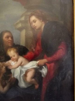 Antique Baroque OLD MASTER Oil Painting HOLY FAMILY WITH ATTENDANT SAINTS 1800 ' s 6