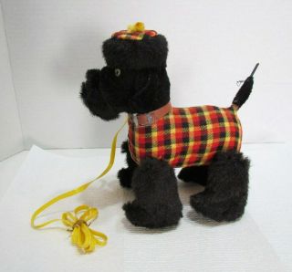 Black French Poodle Dog Pull Toy Vintage C.  1960 