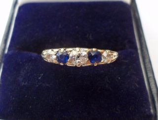 Antique 18ct Gold Diamond And Sapphire Boat Ring Size K