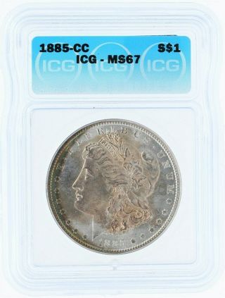 1885 - CC MORGAN SILVER DOLLAR ICG MS67 LISTS FOR $11,  000 RARE THIS 2