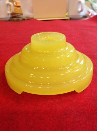 Antique Akro Agate Slag Glass Lamp Base Yellow Vaseline 4.  5 " Diameter 2 " High