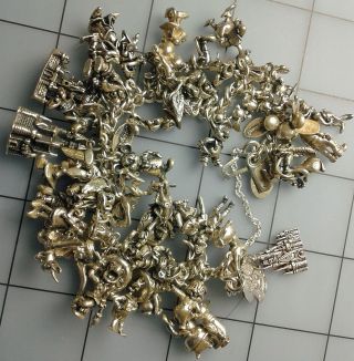 45 Walt Disney Charms 150.  25 grams Vintage Sterling Silver Charm Bracelet 2