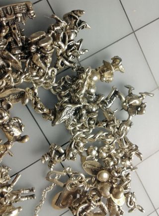 45 Walt Disney Charms 150.  25 grams Vintage Sterling Silver Charm Bracelet 7
