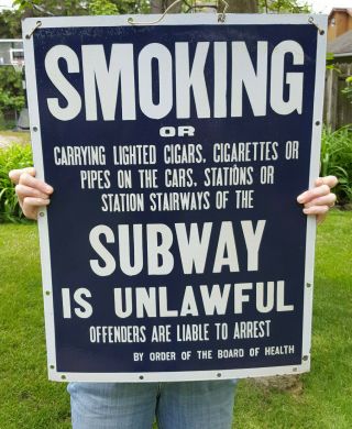 Authentic Antique 1920s Subway Smoking Prohibited Porcelain Sign York City