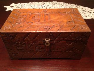 Awesome Large Lined Carved Wooden Box Floral Woodsey
