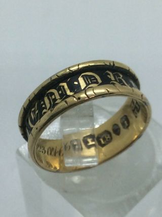 1823 Georgian Gold Enamel 18ct Solid Gold Mourning Momento Mori Ring