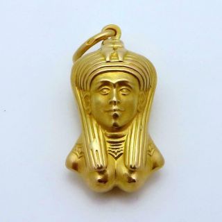 Vintage 18k Yellow Gold 3d Egyptian Pharaoh Charm Pendant