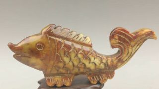 Chinese Old Natural Jade Hand - Carved Fish Design Statue 4.  7 Inch